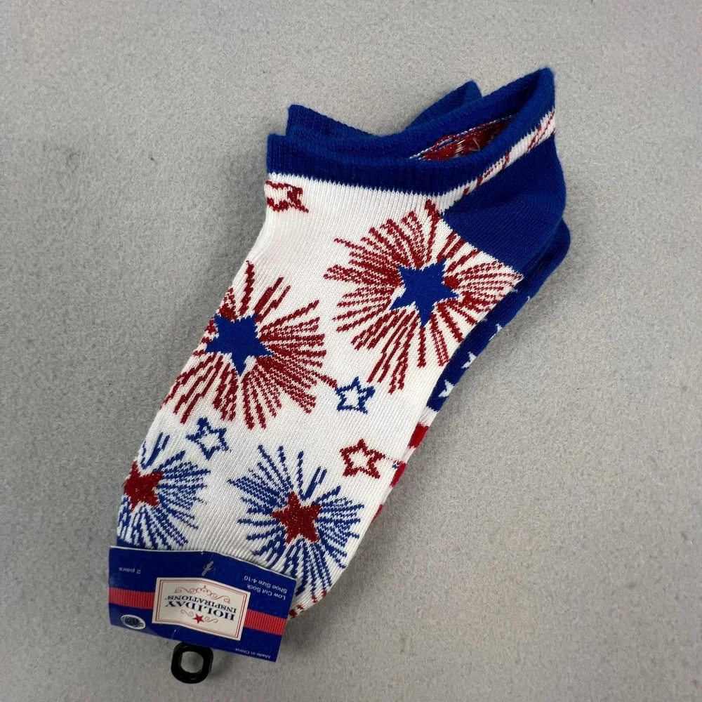 Holiday Inspirations Low Cut Socks Womens 4-10 Red White Blue Patriotic 2 Pairs